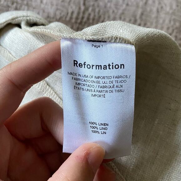 REFORMATION NWT Mason 100% Linen Oatmeal Tan Pants Size 8 - Picture 8 of 12